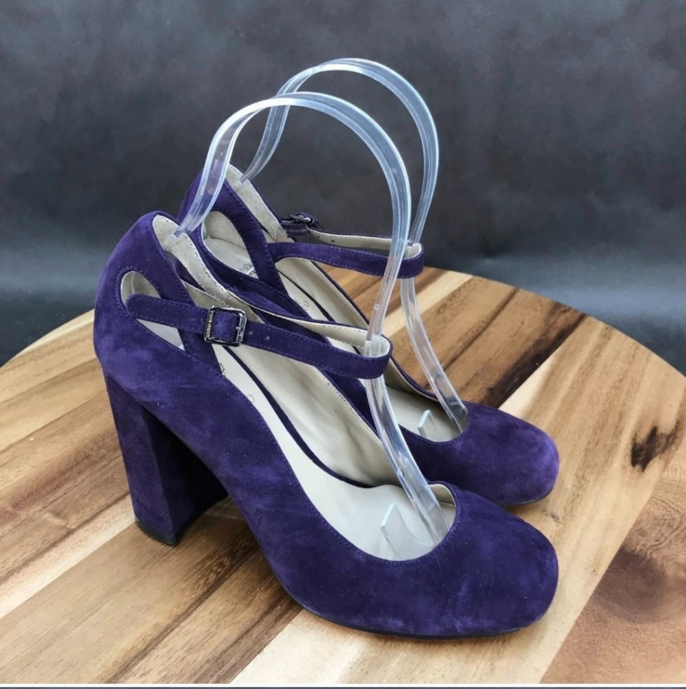Vince Camuto Purple Suede Ankle Strap Block Heels Women's Size 6B